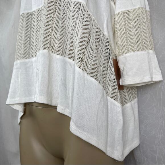 🫶🏼 NWT Cream Lace Panel Shirt Sheer Flowy Slouchy 3/4 Sleeves Forever 21 XS - Picture 9 of 16
